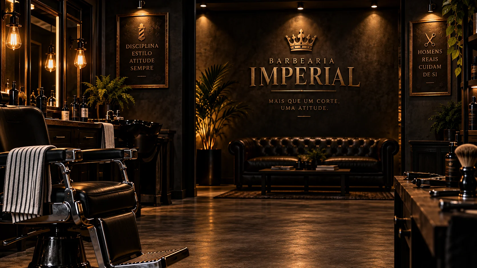 Ambiente da Imperial com poltronas de couro e iluminação âmbar